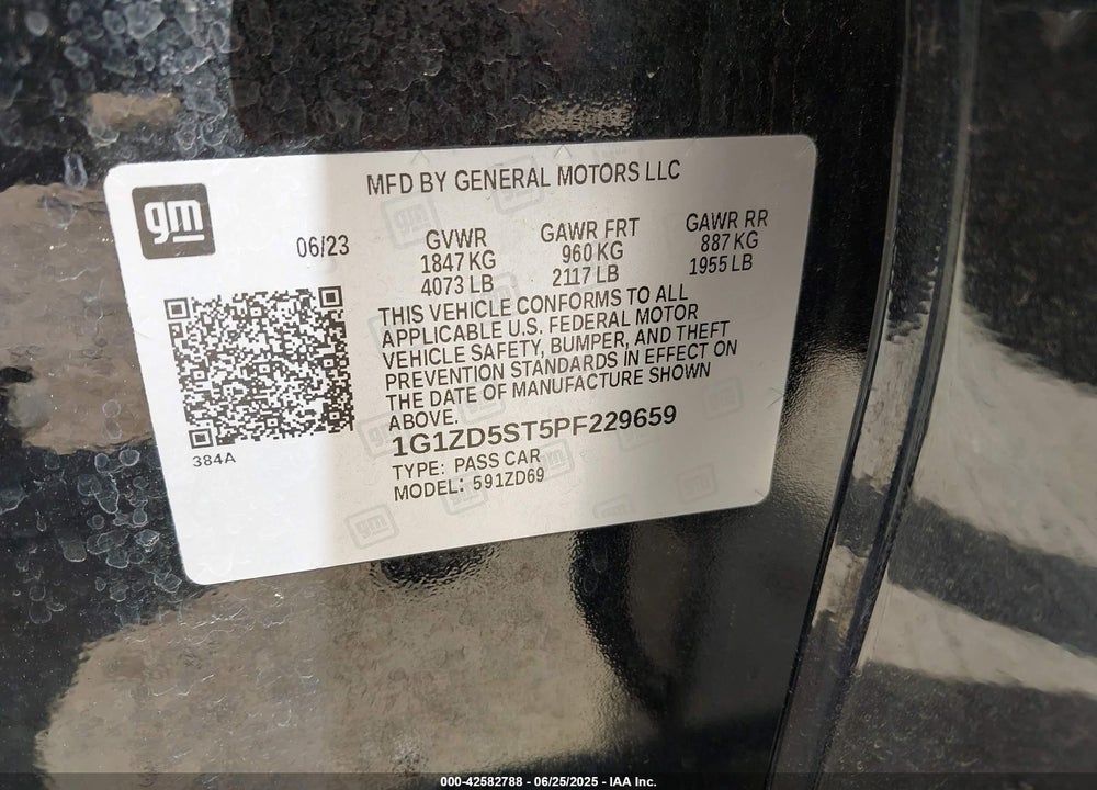 2023 CHEVROLET MALIBU FWD 1LT VIN: 1G1ZD5ST5PF229659