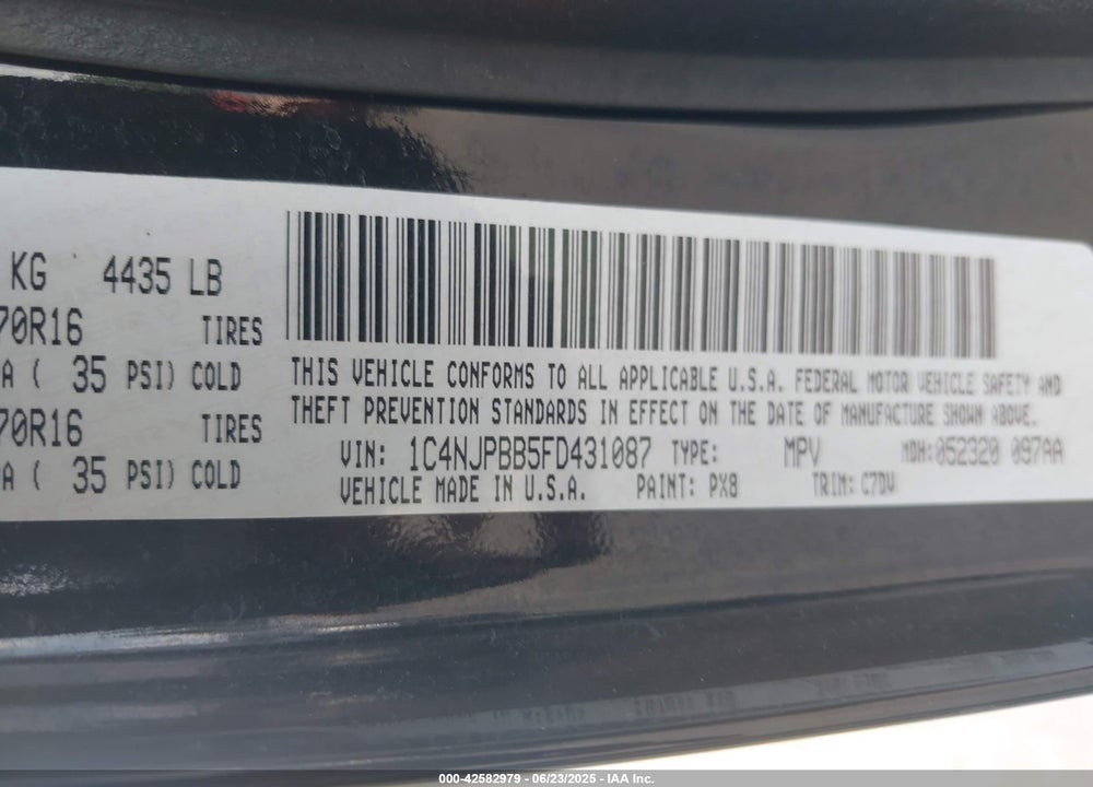2015 JEEP PATRIOT SPORT VIN: 1C4NJPBB5FD431087