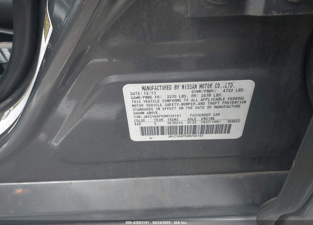 2013 INFINITI G37 VIN: JN1CV6AP5DM726161