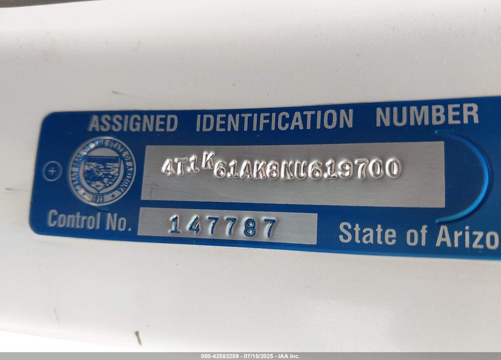 2022 TOYOTA CAMRY VIN: 4T1K61AK8NU619700