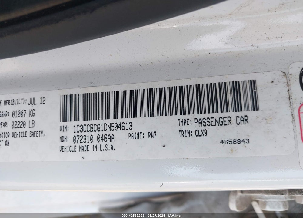 2013 CHRYSLER 200 VIN: 1C3CCBCG1DN504613