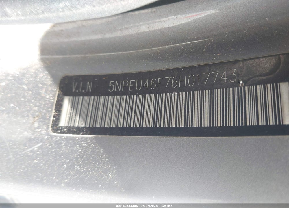 2006 HYUNDAI SONATA GLS V6/LX V6 VIN: 5NPEU46F76H017743