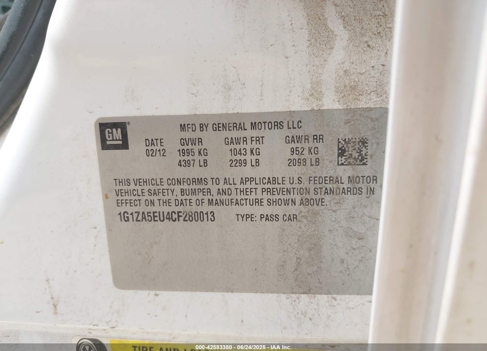 2012 CHEVROLET MALIBU VIN: 1G1ZA5EU4CF280013