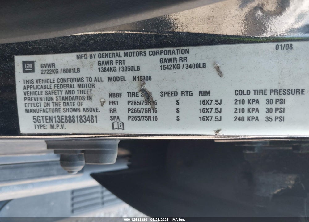 2008 HUMMER H3 VIN: 5GTEN13E888183481