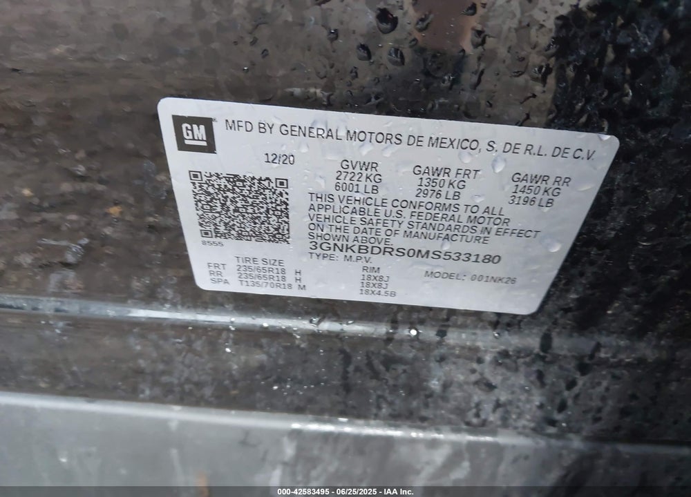 2021 CHEVROLET BLAZER FWD 3LT VIN: 3GNKBDRS0MS533180