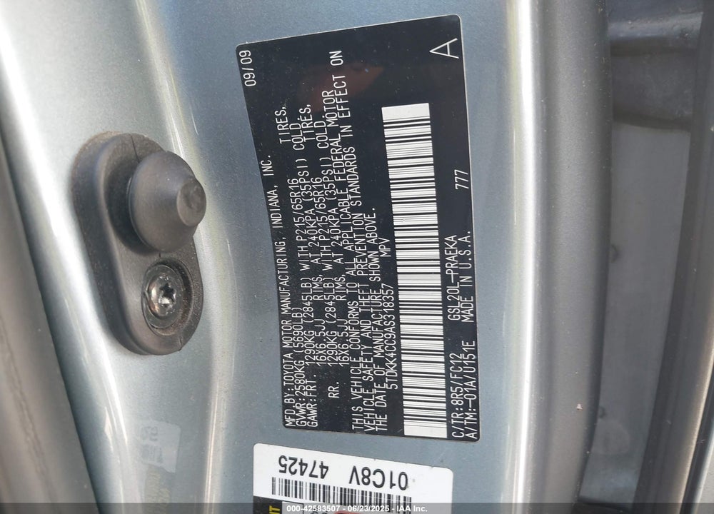 2010 TOYOTA SIENNA LE VIN: 5TDKK4CC9AS318357