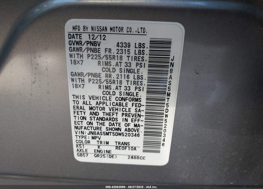2013 NISSAN ROGUE VIN: JN8AS5MT5DW520346