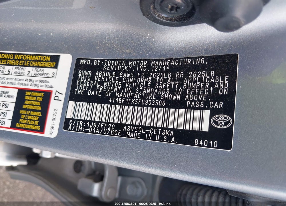 2015 TOYOTA CAMRY VIN: 4T1BF1FK5FU903506