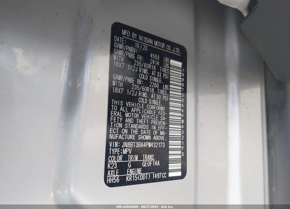 2023 NISSAN ROGUE VIN: JN8BT3BA4PW432173