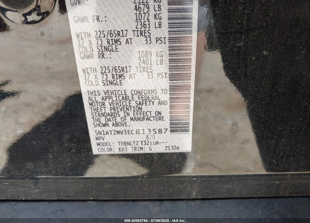 2014 NISSAN ROGUE VIN: 5N1AT2MV3EC813587