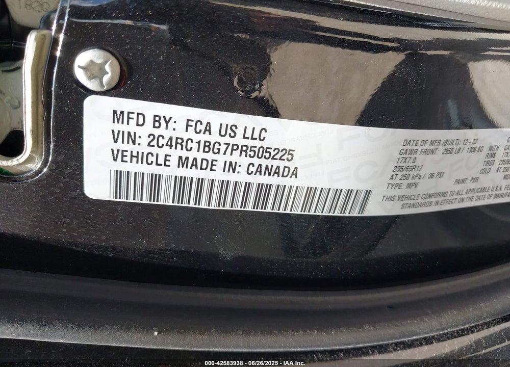 2023 CHRYSLER PACIFICA TOURING L VIN: 2C4RC1BG7PR505225