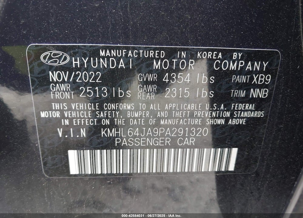 2023 HYUNDAI SONATA VIN: KMHL64JA9PA291320