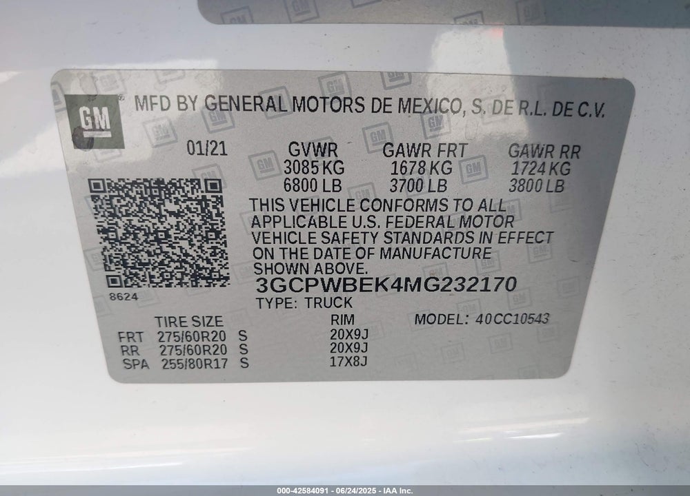 2021 CHEVROLET SILVERADO 1500 VIN: 3GCPWBEK4MG232170