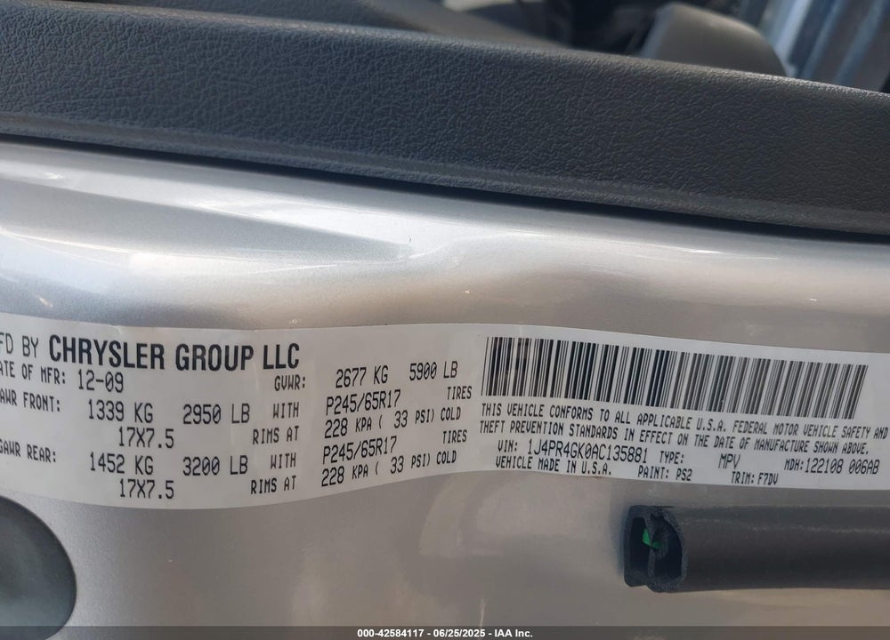 2010 JEEP GRAND CHEROKEE VIN: 1J4PR4GK0AC135881
