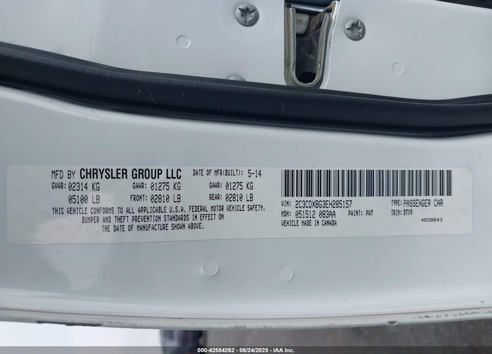 2014 DODGE CHARGER VIN: 2C3CDXBG3EH285157