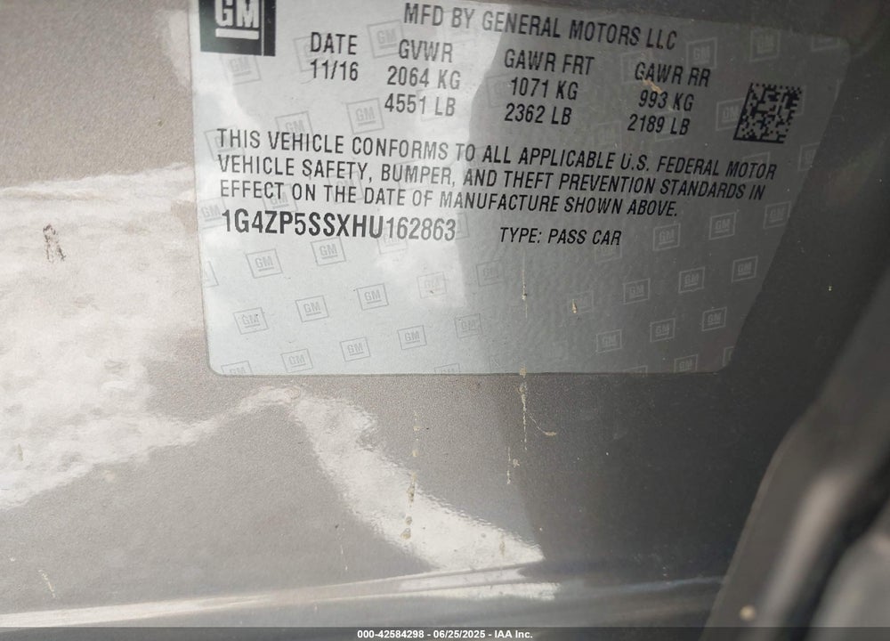 2017 BUICK LACROSSE VIN: 1G4ZP5SSXHU162863