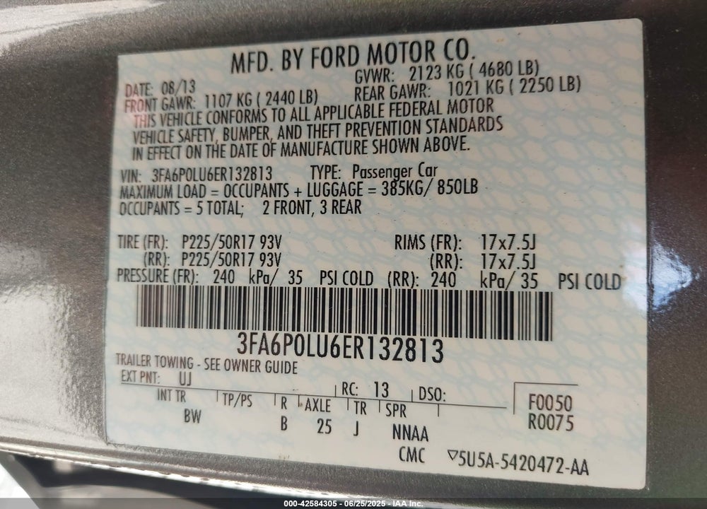 2014 FORD FUSION HYBRID VIN: 3FA6P0LU6ER132813