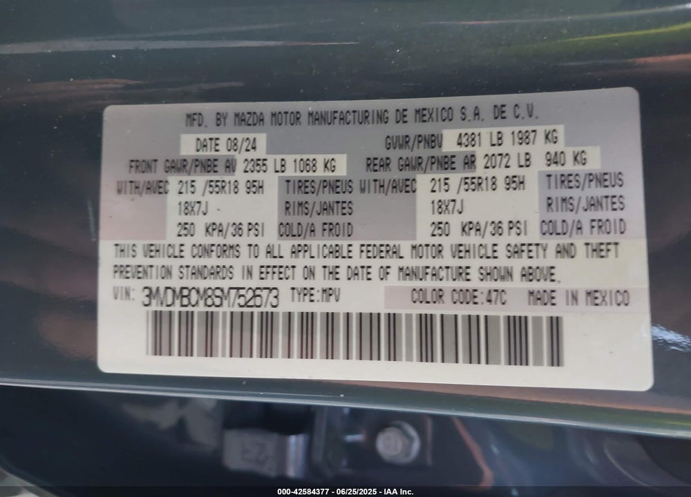 2025 MAZDA CX-30 VIN: 3MVDMBCM8SM752673