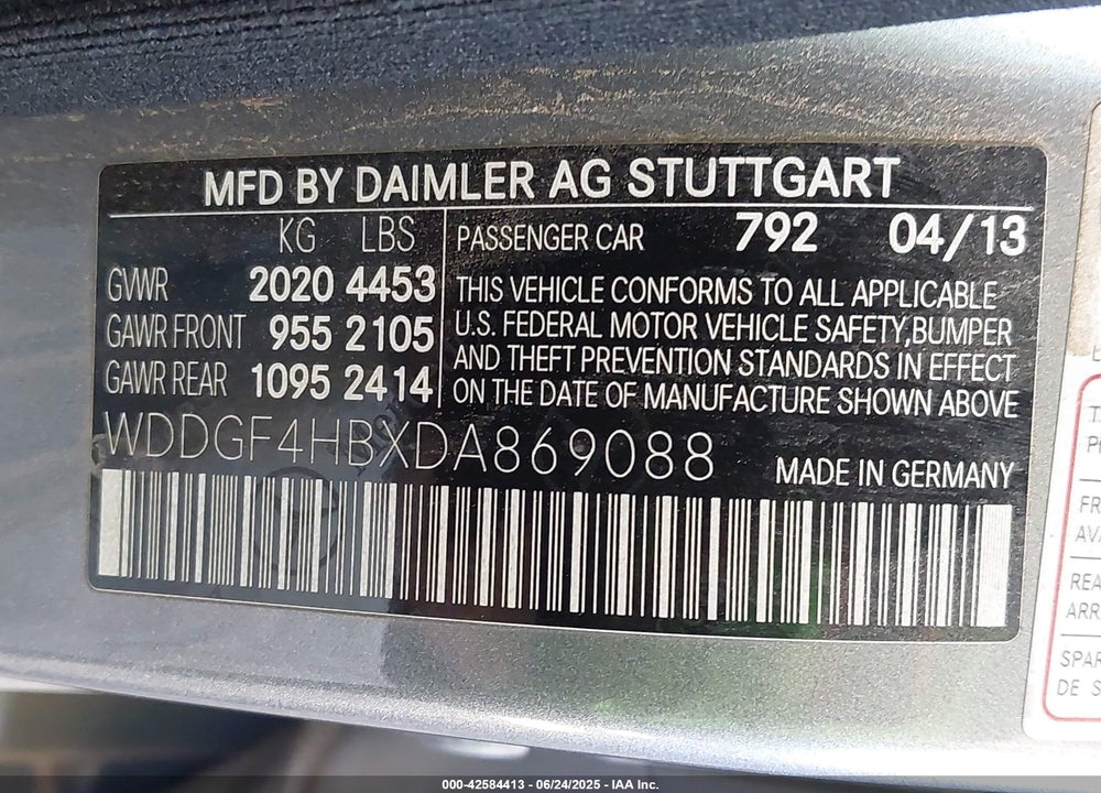 2013 MERCEDES-BENZ C 250 VIN: WDDGF4HBXDA869088