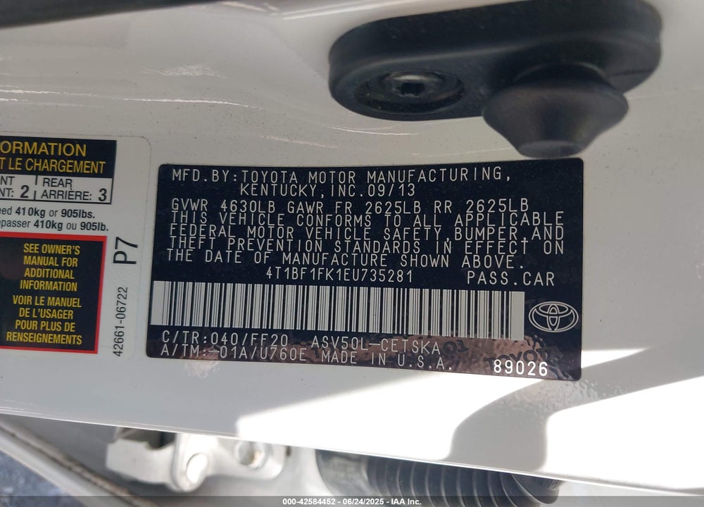 2014 TOYOTA CAMRY VIN: 4T1BF1FK1EU735281