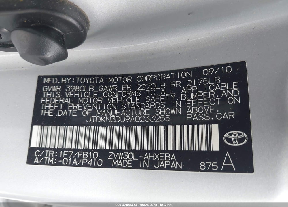 2010 TOYOTA PRIUS II VIN: JTDKN3DU9A0233255