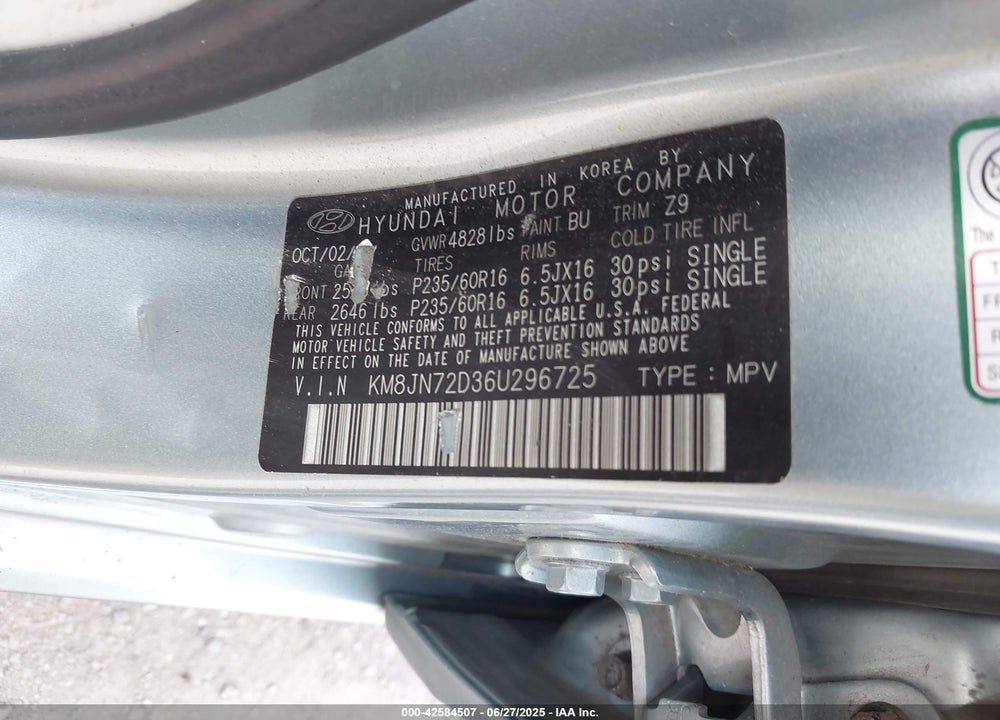 2006 HYUNDAI TUCSON GLS/LIMITED VIN: KM8JN72D36U296725