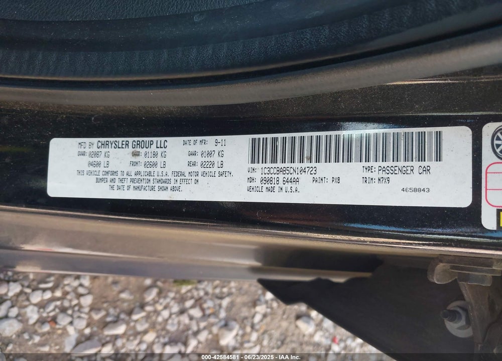 2012 CHRYSLER 200 LX VIN: 1C3CCBAB5CN104723