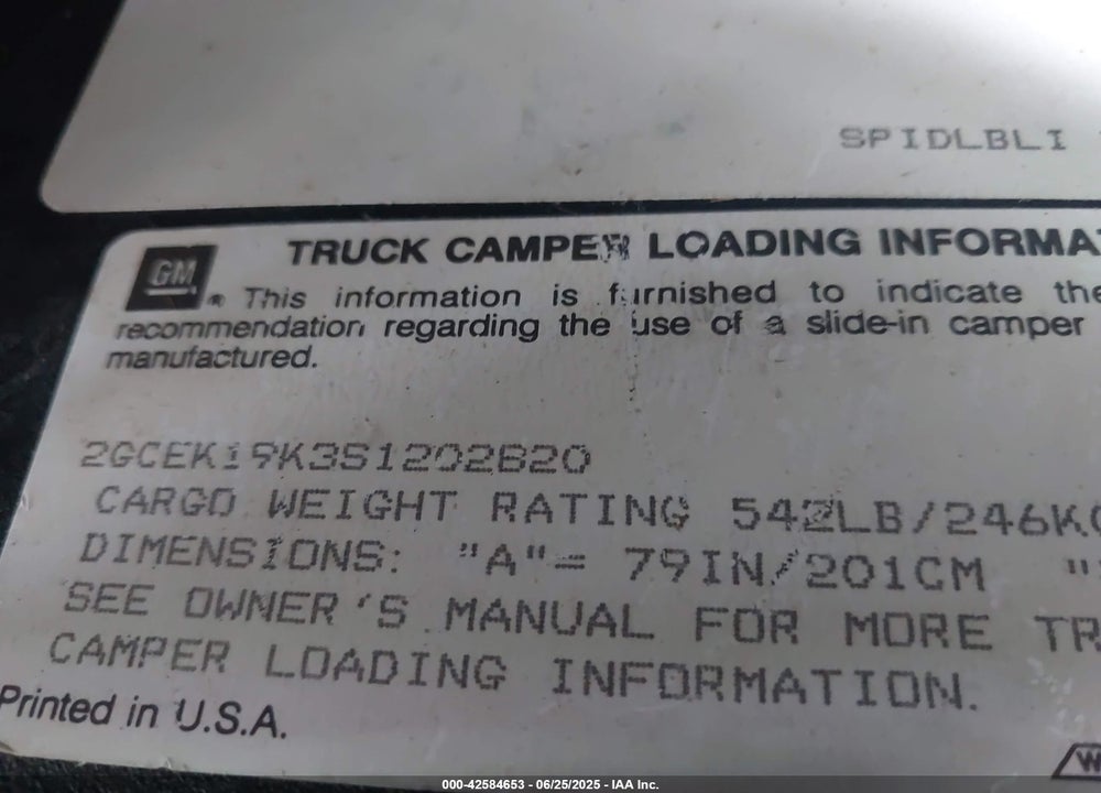 1995 CHEVROLET GMT-400 K1500 VIN: 2GCEK19K3S1202820