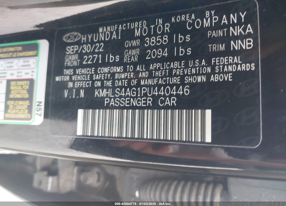 2023 HYUNDAI ELANTRA SEL VIN: KMHLS4AG1PU440446