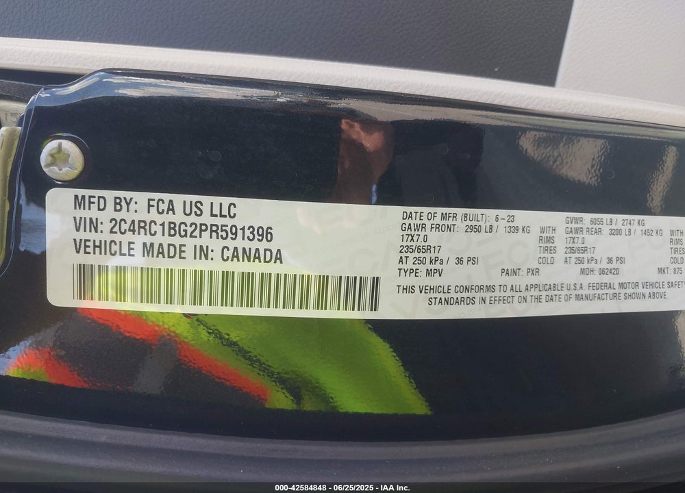 2023 CHRYSLER PACIFICA TOURING L VIN: 2C4RC1BG2PR591396