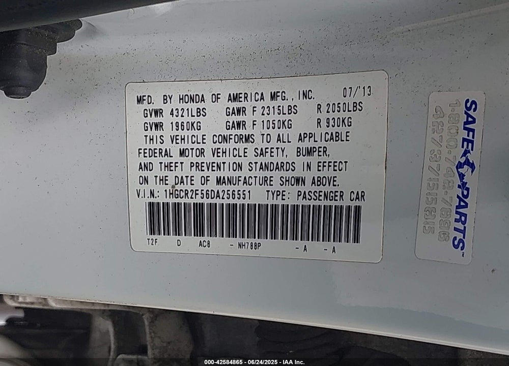 2013 HONDA ACCORD SPORT VIN: 1HGCR2F56DA256551