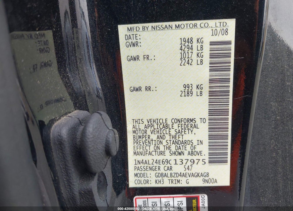2009 NISSAN ALTIMA 2.5 S VIN: 1N4AL24E69C137975