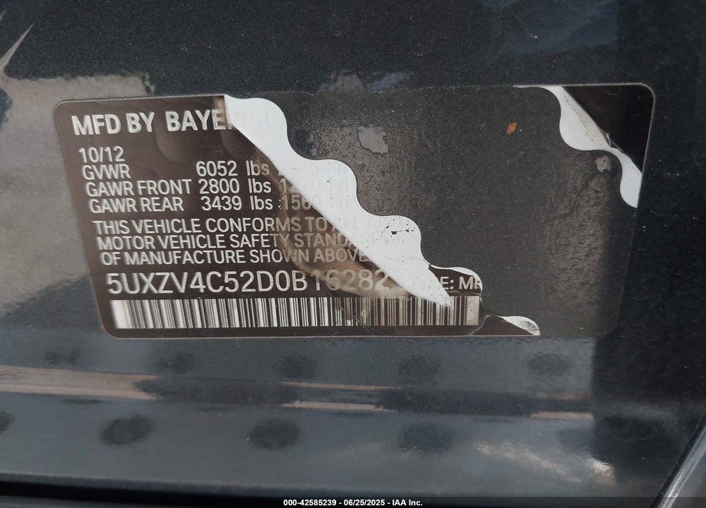 2013 BMW X5 VIN: 5UXZV4C52D0B16282