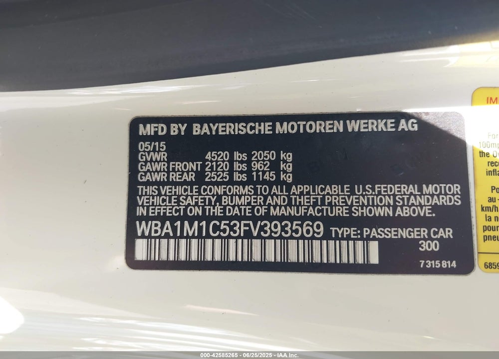 2015 BMW M235I VIN: WBA1M1C53FV393569