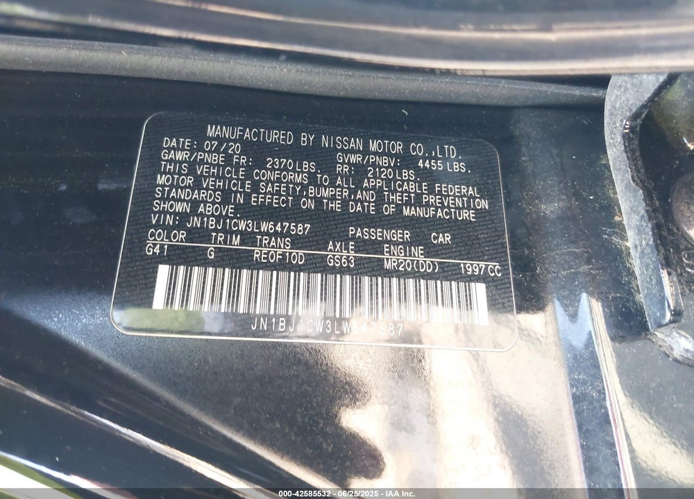 2020 NISSAN ROGUE SPORT VIN: JN1BJ1CW3LW647587