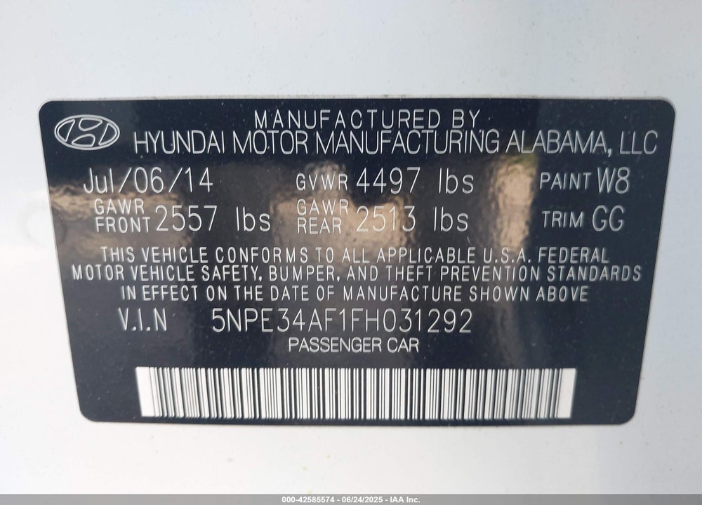 2015 HYUNDAI SONATA LIMITED VIN: 5NPE34AF1FH031292
