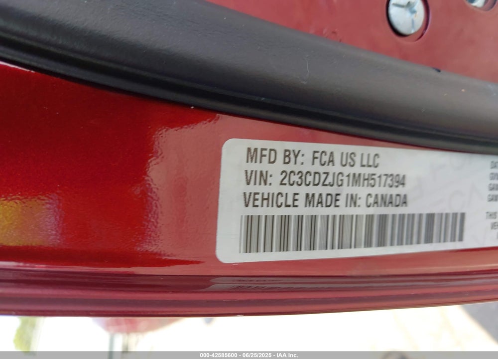 2021 DODGE CHALLENGER VIN: 2C3CDZJG1MH517394