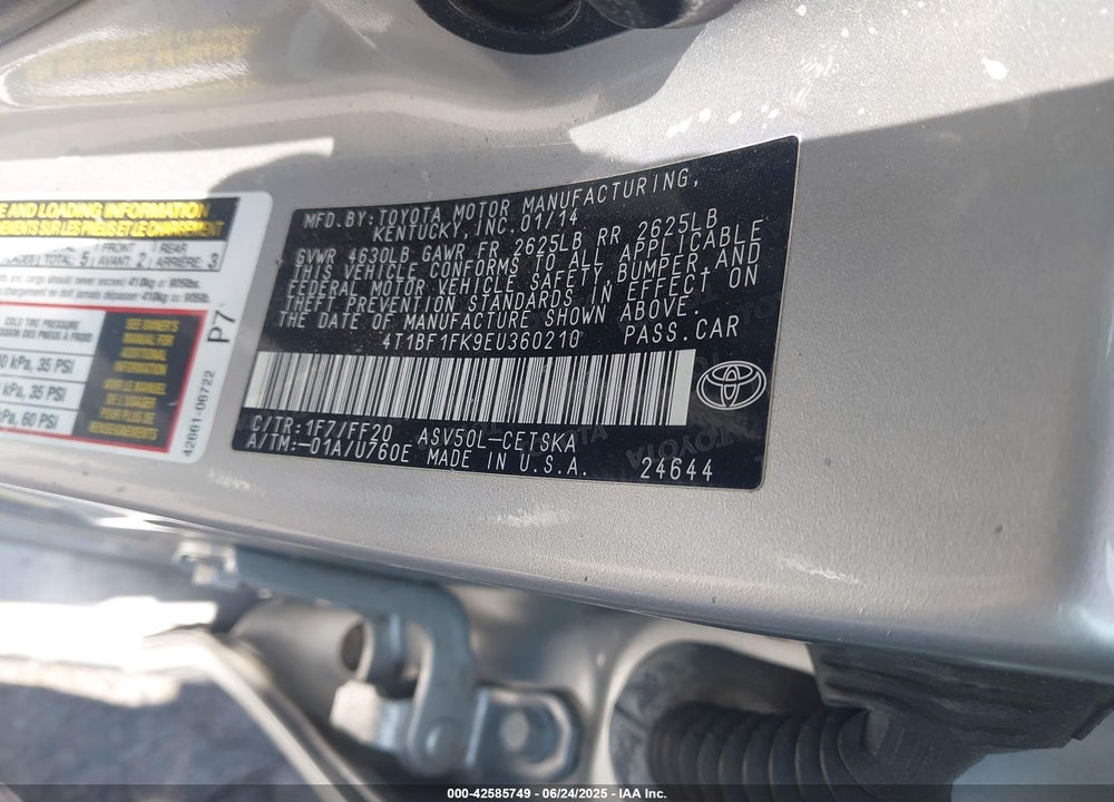 2014 TOYOTA CAMRY VIN: 4T1BF1FK9EU360210