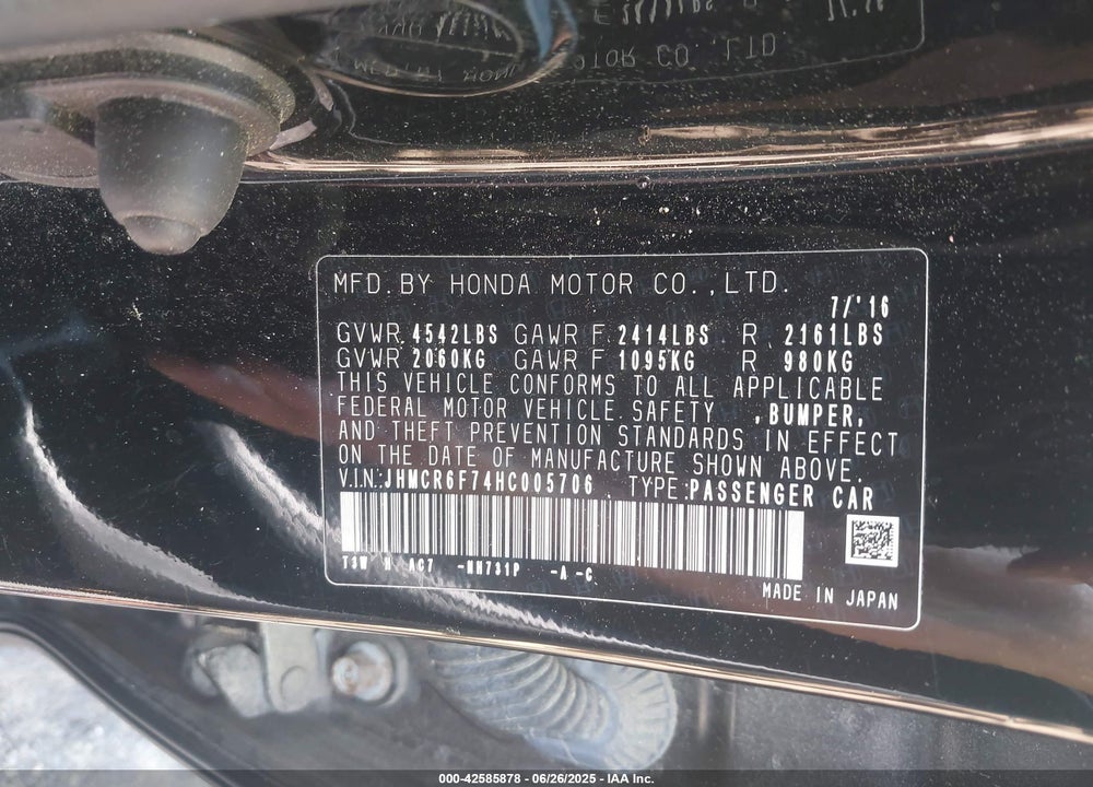 2017 HONDA ACCORD HYBRID VIN: JHMCR6F74HC005706