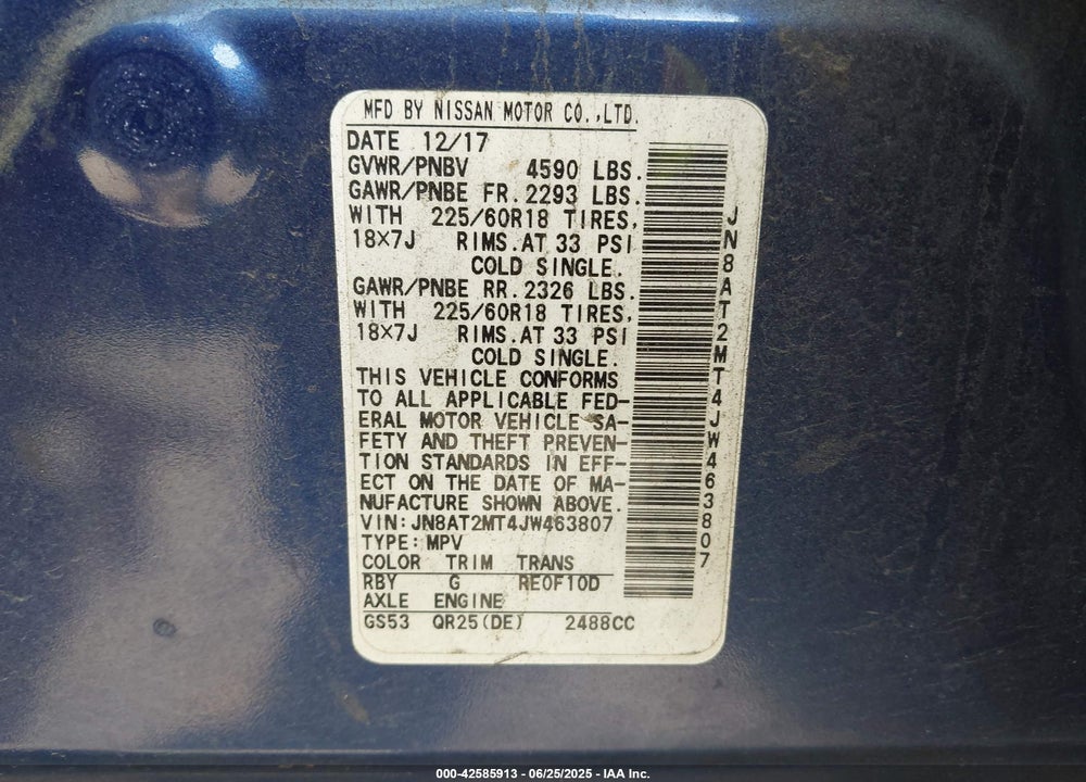 2018 NISSAN ROGUE VIN: JN8AT2MT4JW463807