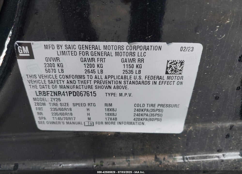 2023 BUICK ENVISION VIN: LRBFZNR41PD067615
