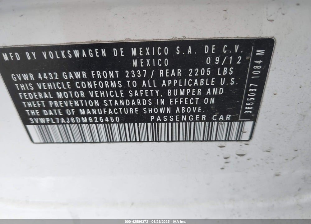 2013 VOLKSWAGEN JETTA SPORTWAGEN VIN: 3VWPL7AJ6DM626450