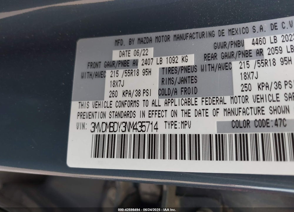 2022 MAZDA CX-30 VIN: 3MVDMBDY3NM435714