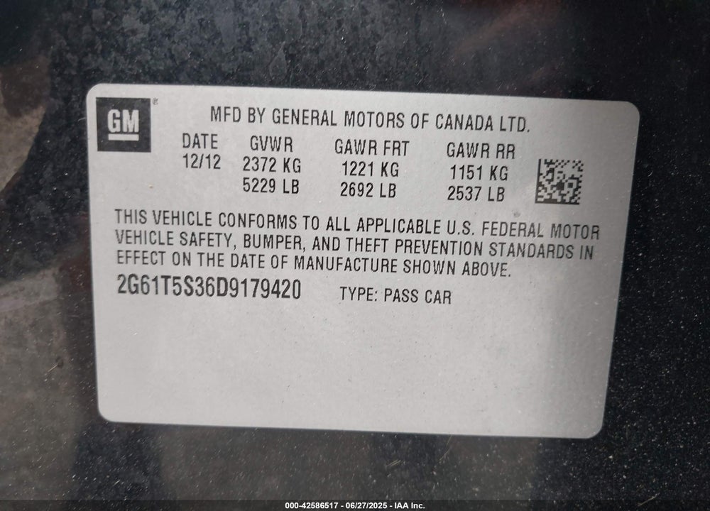 2013 CADILLAC XTS VIN: 2G61T5S36D9179420