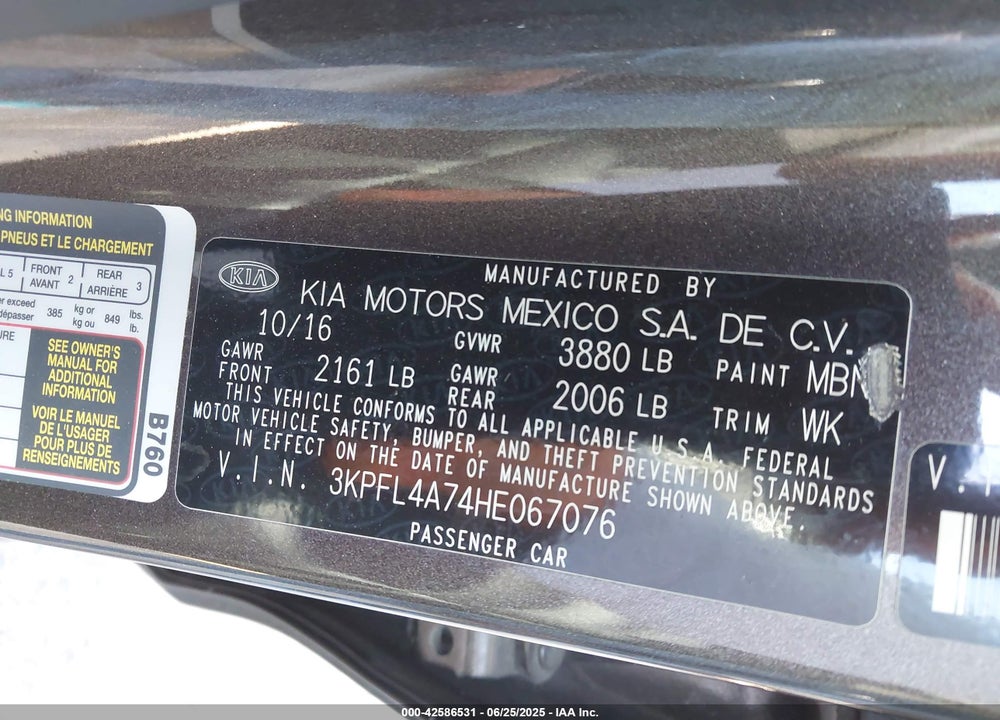 2017 KIA FORTE VIN: 3KPFL4A74HE067076