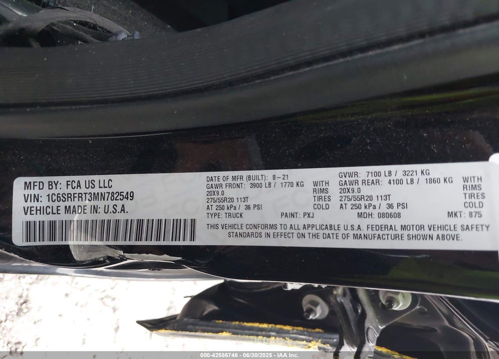 2021 RAM 1500 VIN: 1C6SRFRT3MN782549