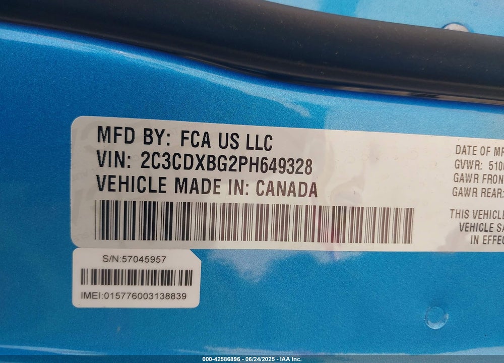 2023 DODGE CHARGER VIN: 2C3CDXBG2PH649328