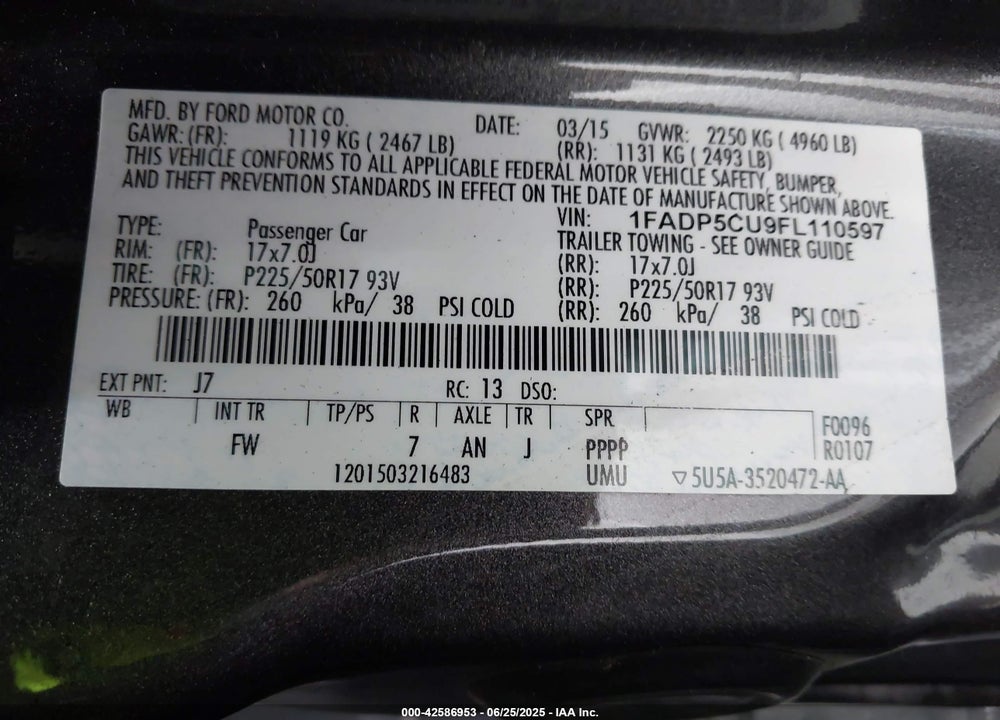 2015 FORD C-MAX ENERGI VIN: 1FADP5CU9FL110597