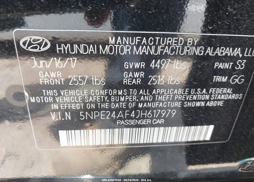 2018 HYUNDAI SONATA VIN: 5NPE24AF4JH617979