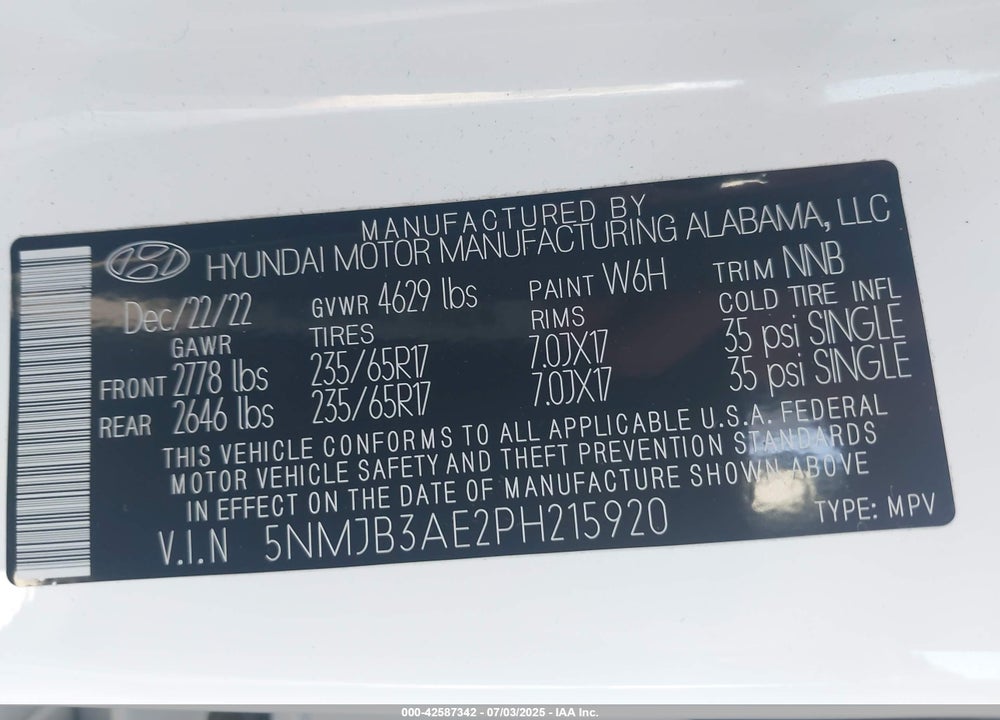 2023 HYUNDAI TUCSON VIN: 5NMJB3AE2PH215920